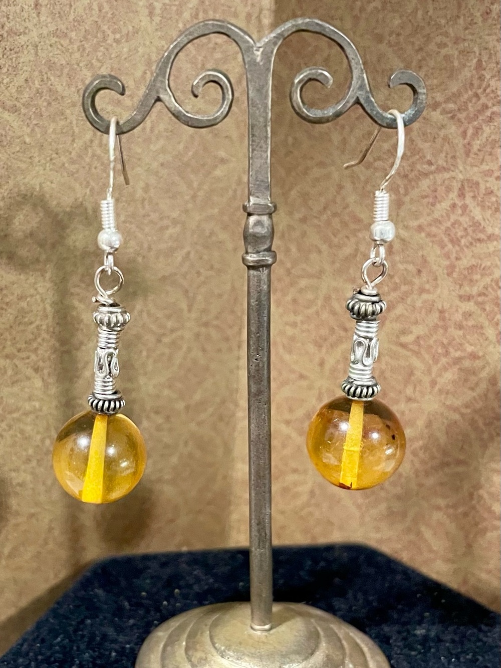 Amber and Sterling Silver Earrings